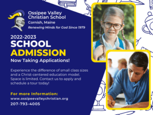 2022-2023 School Admissions | Christian School Cornish Maine | Private School Cornish Maine