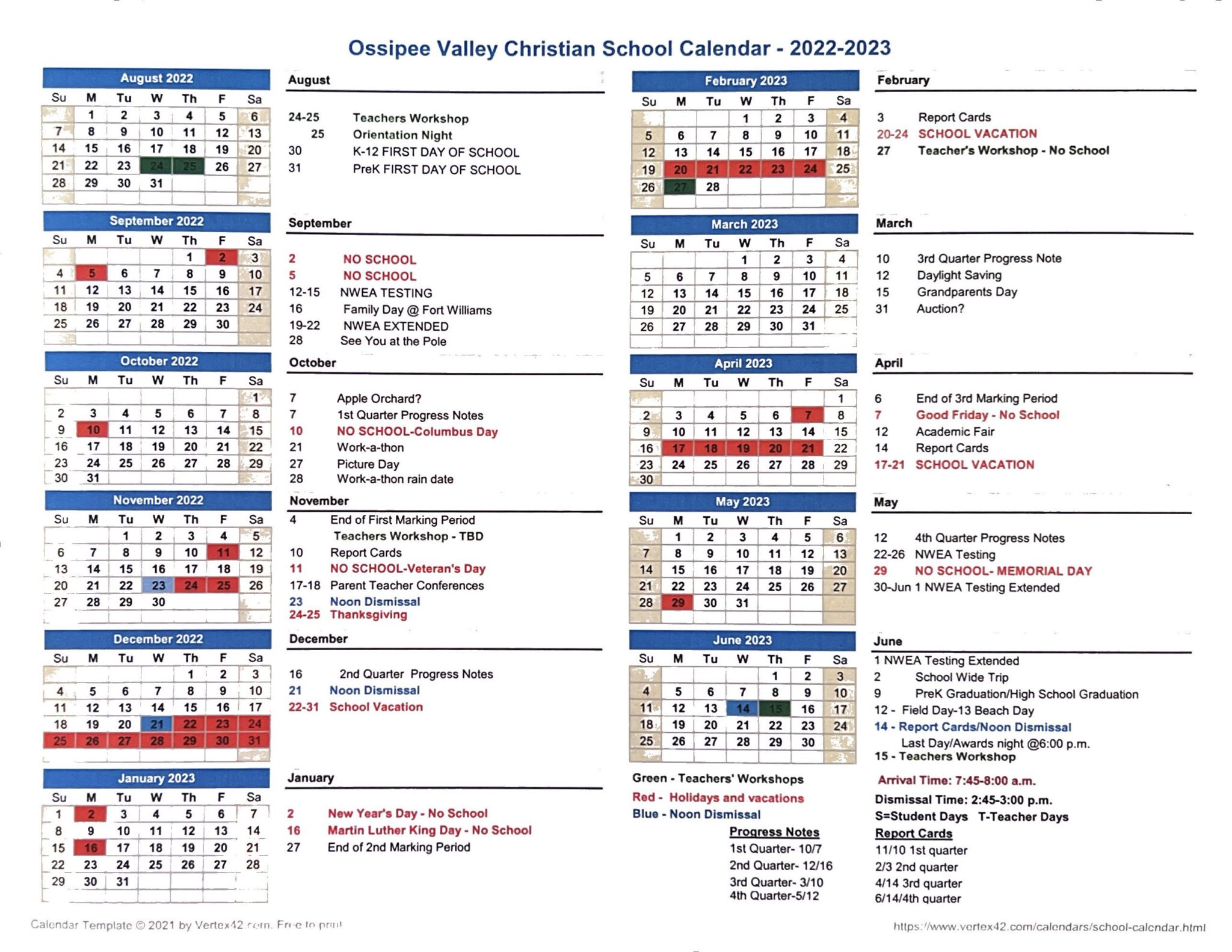 Calendar Ossipee Valley Christian School Calendar Events Activities